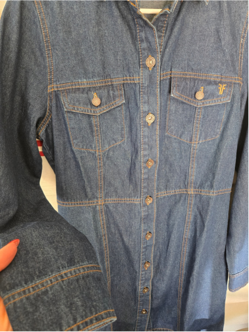 Women's FRYE Blue Denim Long Sleeve Dress S - Picture 5 of 7